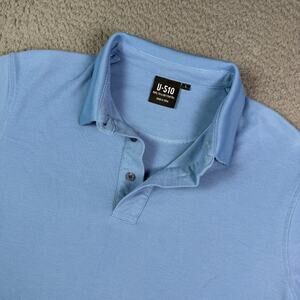 U-510 Polo Shirt Mens Large Blue Pique Mesh Stretch Under 510 Button Down